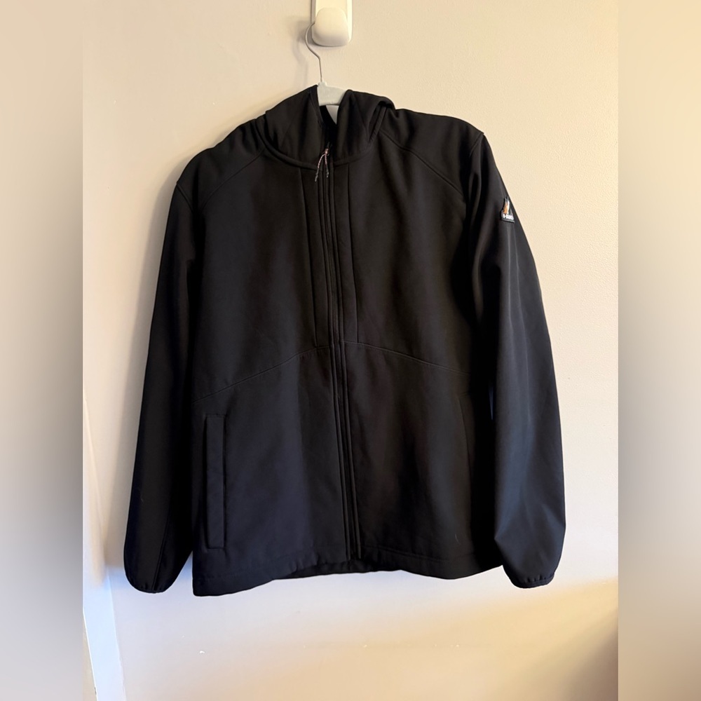 Hawke & Co Softshell Jacket Mens Medium Black Fleece Lined Hooded Full Zip